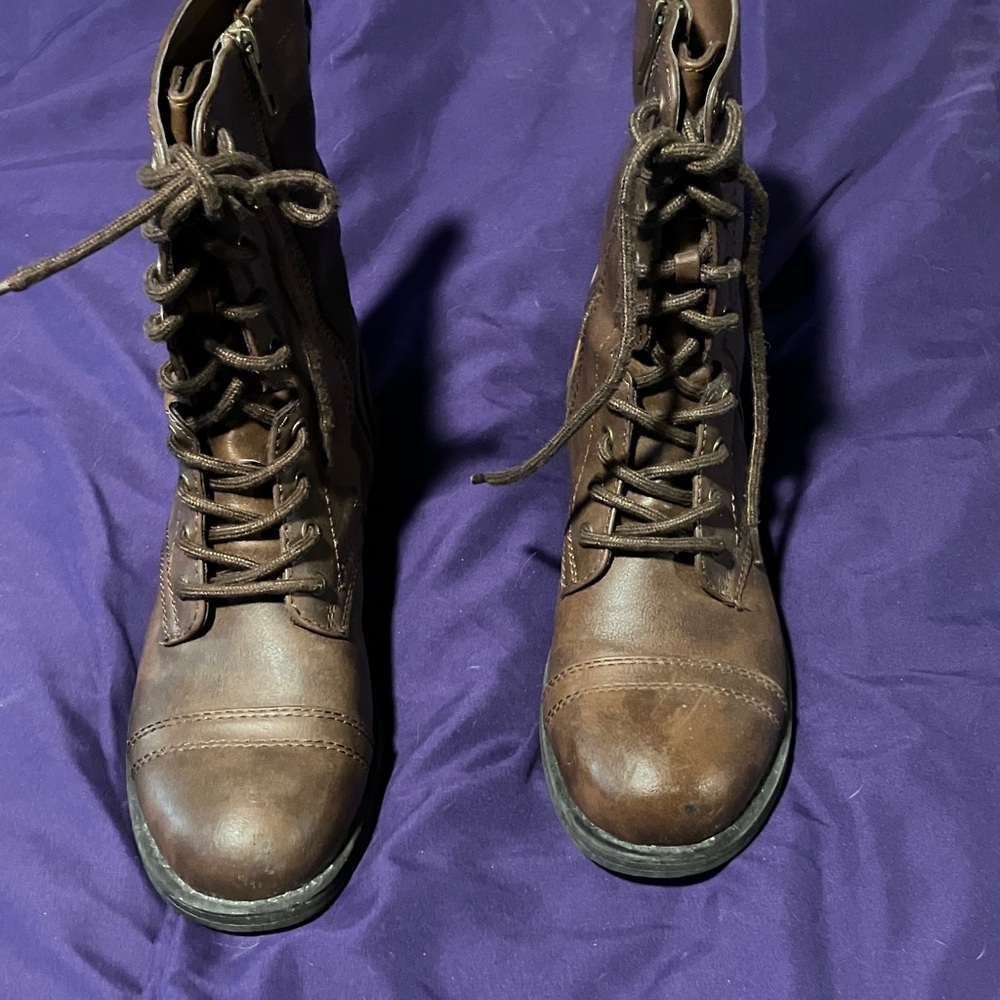Brash Brown Lace-Up Combat Boots